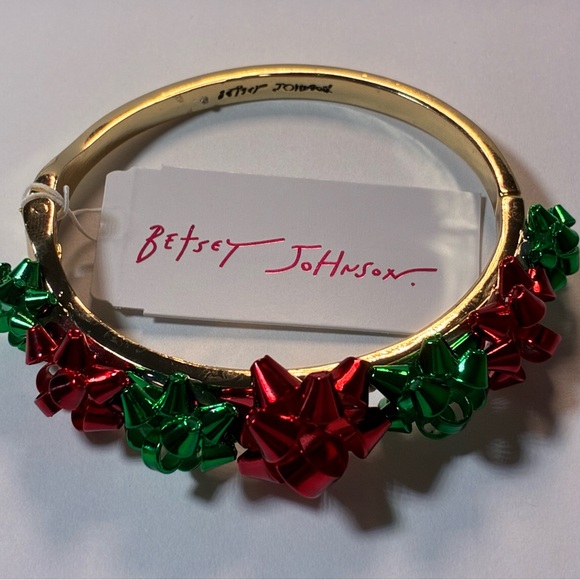Betsey Johnson Gold Bracelet with Red and Green Bow Charms - Picture 5 of 8